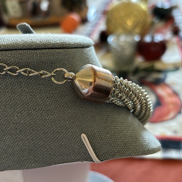 VINTAGE MIKA SIGNED CHUNKY SILVER BEAD MESH STATEMENT NECKLACE - Picture 5 of 5